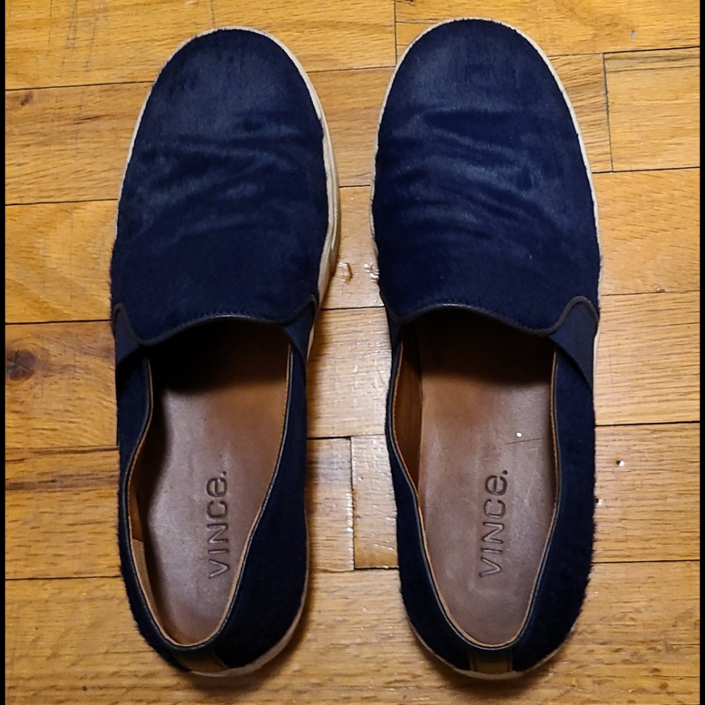 VINCE Navy Pony Hair  Slip on Sneakers